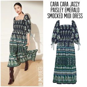 Cara Cara Jazzy Paisley Emerald Smocked Midi Dress